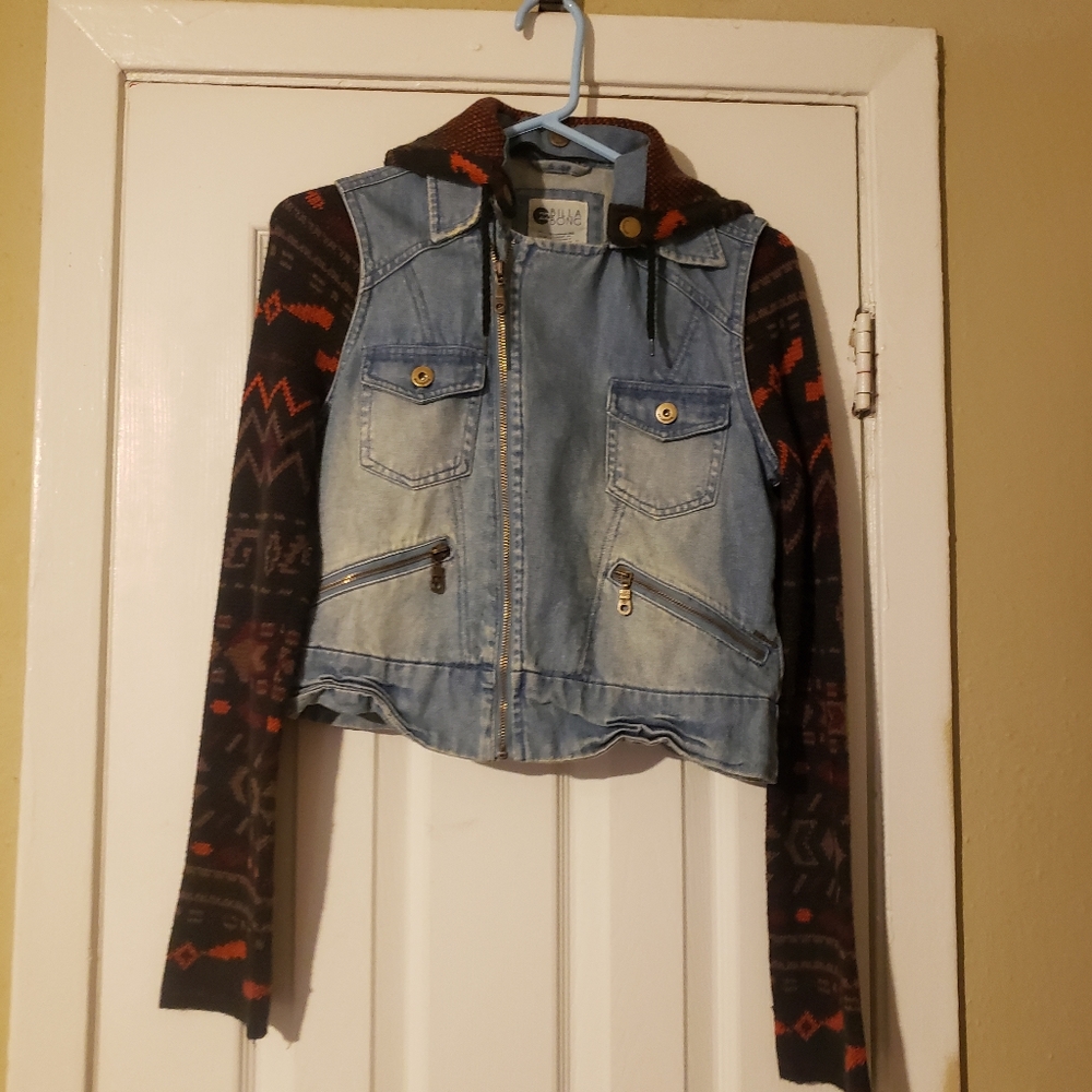 Vintage Billabong Jean Jacket with Sweater Sleeves Size Womens S